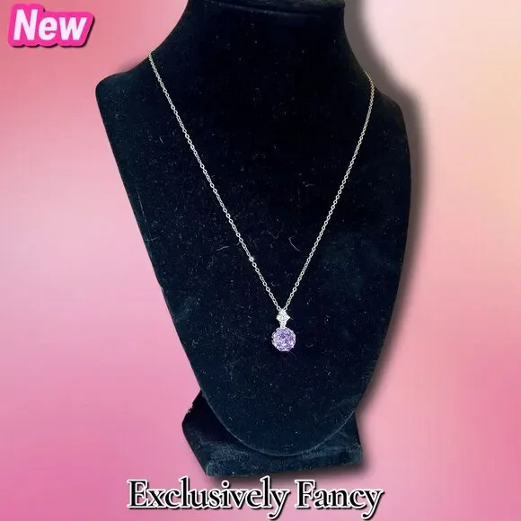 New Exclusively Fancy Rose-Cut Purple Cubic Zirconia Pendant Necklace – Silver T - Picture 4 of 8